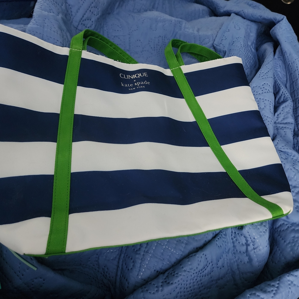 Kate Spade Navy and White Striped Bag with Green Accents